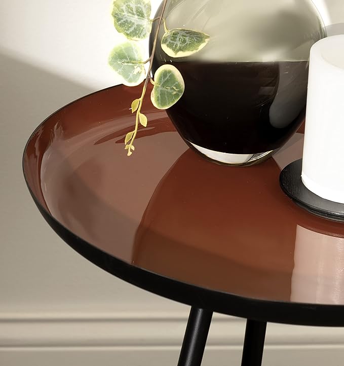 Kate and Laurel Laranya Modern Side Table; 15 x 15 x 23; Dark Clay Red and Black; Chic Minimalist Bedroom Nightstand Table with Hand-Applied Enamel Tabletop