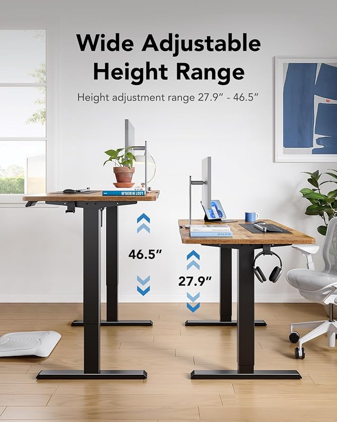 HUANUO 48" x 24" Electric Standing Desk Adjustable Height, 4 Memory Height Settings, Headphone Hook, Cable Manager, Sit Stand Up Desk for Home Office & Computer Workstation, Vintage Brown