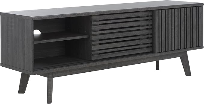 SAFAVIEH ESMA TV Stand for up to 65" Flatscreen – Distressed Black, Sliding Doors with Interior Storage, Entertainment Media Console (MED9640E)