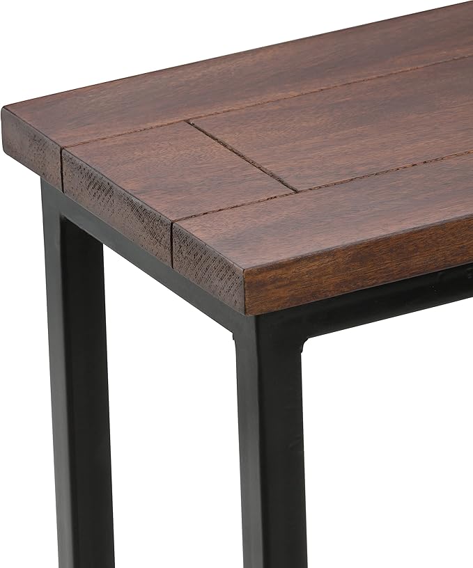 SIMPLIHOME Skyler 18-inch Wide Solid Mango/Metal Industrial C-Shaped End Table in Dark Cognac Brown/Black for Living Room, Office, or Bedroom, Assembled