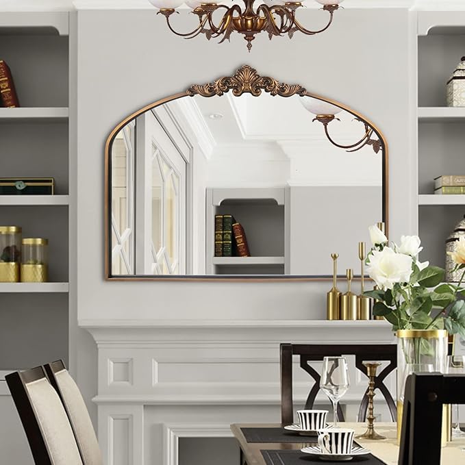 WAMIRRO Arched Mirror,Gold Traditional Vintage Ornate Baroque Mirror,Antique Brass Mirrors for Entryway/Fireplace/Living Room/Hallway/Bathroom.36 X30 Gold