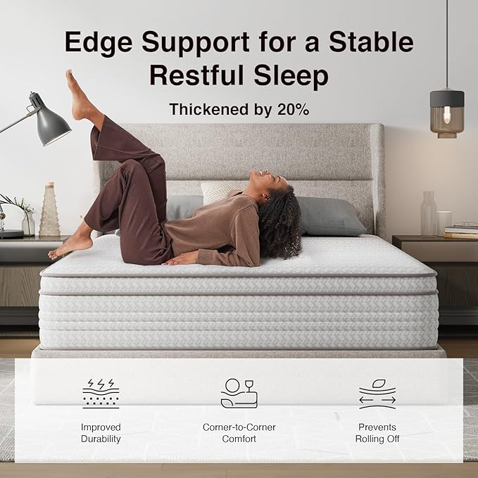 Novilla Queen Mattress, 12 Inch Queen Size Mattresses in a Box with Smarts™ Pocket Coil for Pressure Relief, Medium Firm Foam and Spring Hybrid Colchones with CertiPUR-US Certified