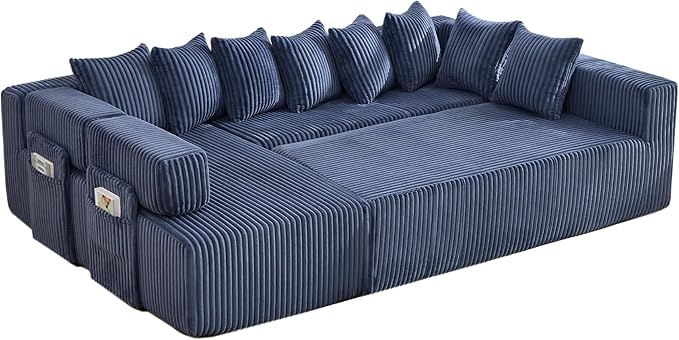 Eafurn DIY Combination Compression Modular Sectional Sofa with Double Chaise Lounge, 146" Oversized U Shaped Boneless Couch with Deep Seat Convertible Sleeper Sofabed w/Throw Pillows