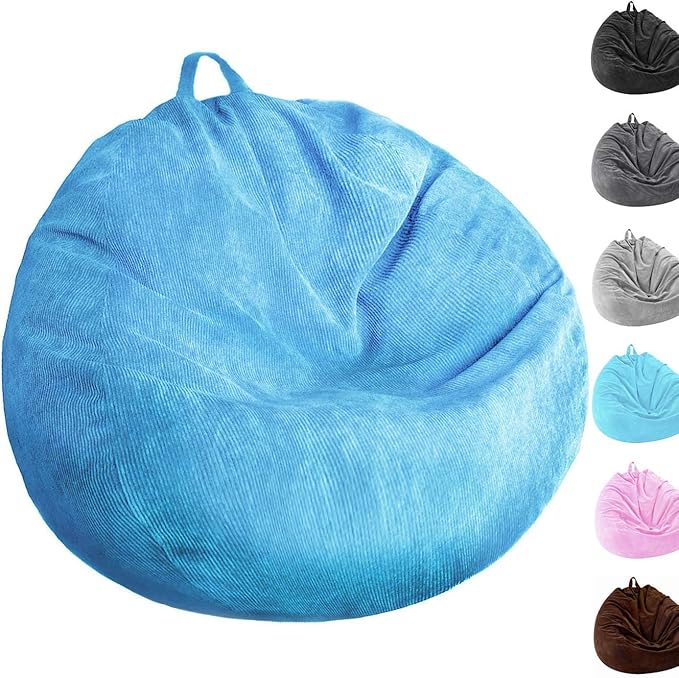 Stuffed Animal Storage Bean Bag Chair Cover (No Filler) Washable Ultra Soft Corduroy Bean Bag Cover for Organizing Plush Toys or Textile, Sack Bean Bag for Adults, Teens