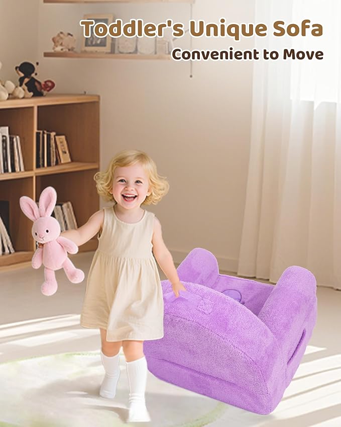 Toddler Chair, Comfy Foam Kids Couch with Soft Velvet Cover, Toddler Couch with Cute Grape Design for Gaming and Studying, Kids Sofa for Boys and Girls