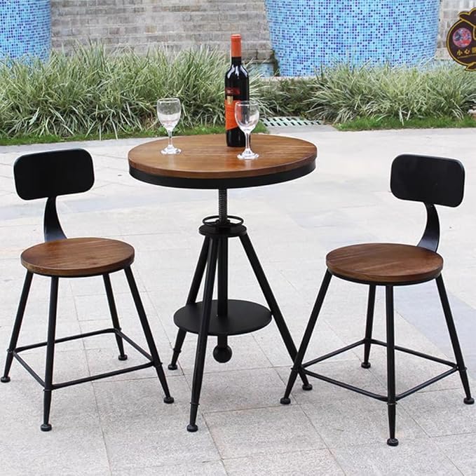 Dia 19.7" Round Pub Table Height Adjustable with 360 Swivel Solid Wood Tabletop for Dining Bistro Cafe Home Bar, Rustic Brown