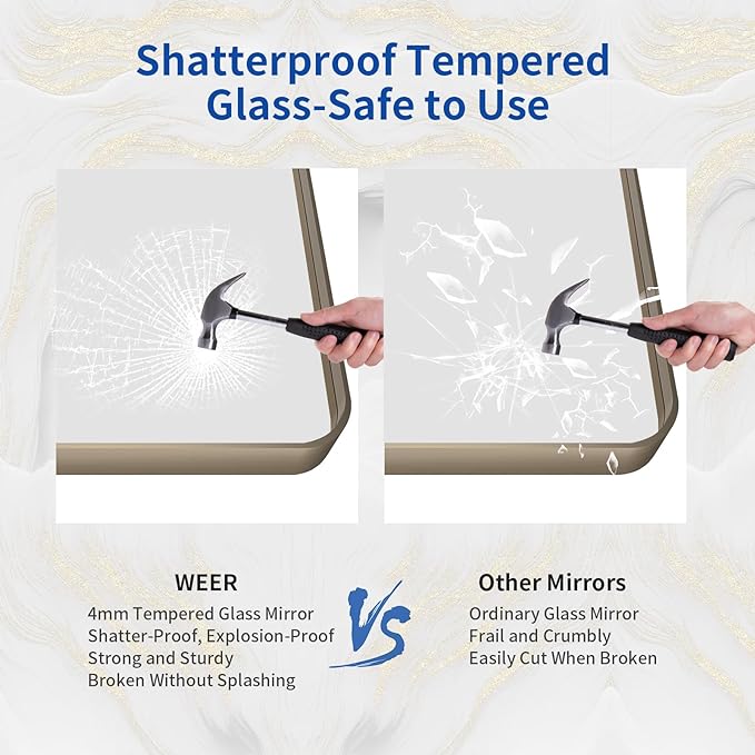 WEER Bronze Bathroom Mirror 36x36 Inch, Farmhouse Oil Rubbed Frame for Wall, Aluminum Alloy Brushed Metal, Vanity, Tempered Glass, Anti-Rust (Horizontal/Vertical)