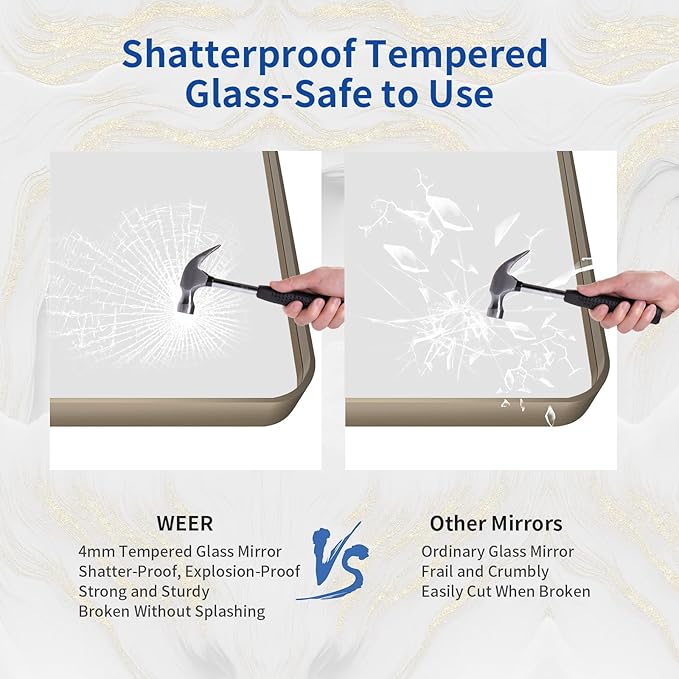 WEER 20x30 Inch Bronze Bathroom Mirror for Vanity, Brushed Bronze Metal Frame Mirror for Wall, Rounded Rectangle Bronze Frame Mirror with Tempered Glass, Anti-Rust (Horizontal/Vertical)