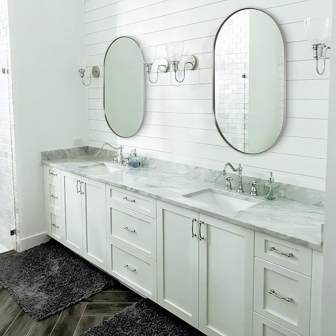 ANDY STAR Brushed Nickel Oval Bathroom Mirror, 24x36 Nickel Pill-Shaped Mirror, Oval Mirrors Wall-Mounted Mirror Vertical/Horizontal