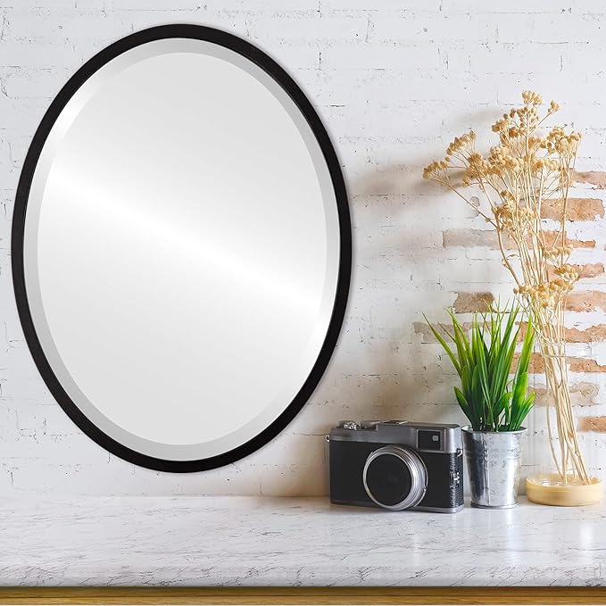 OVALCREST - Oval Wooden Beveled Wall Mirror for Home Decor, Bathroom, Vanity, Bedroom, Living Room, Hallway - London Style (Matte Black) 13.1 x 17.1