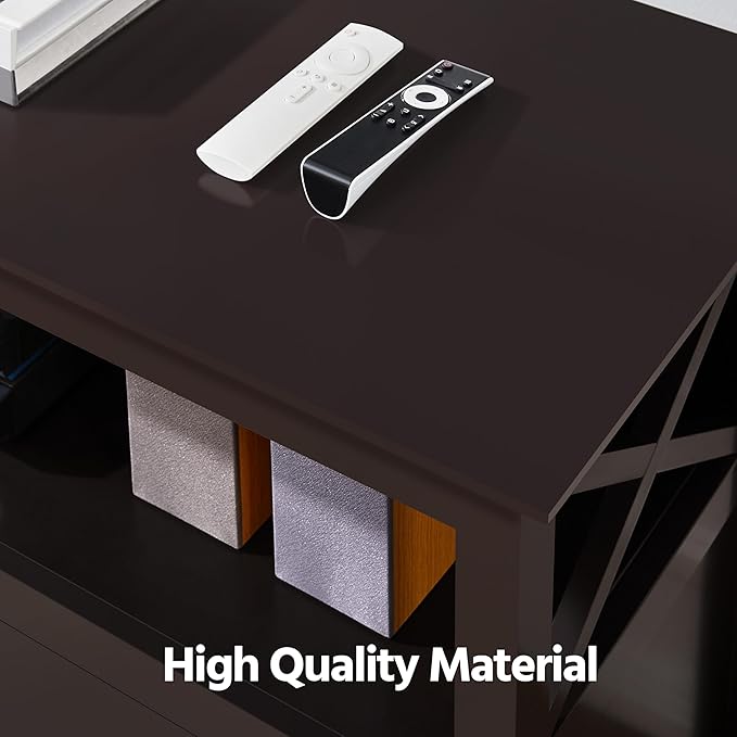 Yaheetech Wooden TV Stand for TVs Up to 48 inch, Media Entertainment Center Table, TV Cabinet Table with Storage Open Shelf & 2 Doors for Living Room, Espresso