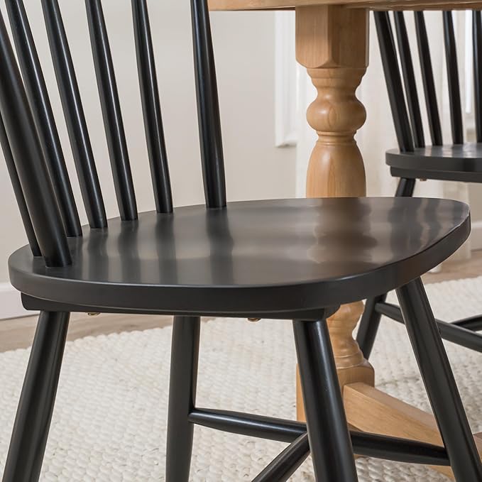 Bush Furniture Rectangular Dining Table Set for 6, with 67 inch Squire Trestle, High Back Spindle Dining Chairs, Farmhouse Transitional, Sterling Collection, Dark Brown and Black