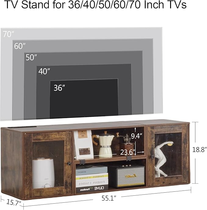VECELO LED TV Stand for Televisions up to 70 Inchs Modern Entertainment Center with Storage, Media Console with 23 Flashing Options and 4 Customizable Modes for Living Room, Bedroom, Brown