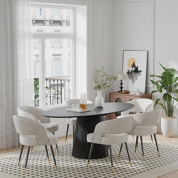 Casaphoria 67" Oval Dining Table, Modern Wood Kitchen Table with Cone Shaped Stripe Base for Living Room & Dining Room, Easy Assembly Farmhouse Furniture for 4-6, Black