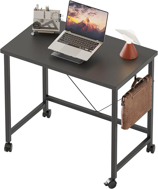 Rolling Computer Desk with Wheels, Gaming Desk for Small Spaces, Modern Simple Style Table for Home Office, Study Writing Table (Caster, Black, 24 inch)