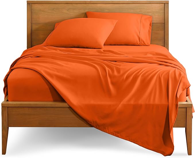 Bare Home Twin XL Sheet Set - College Dorm Size - Luxury 1800 Ultra-Soft Microfiber Twin Extra Long Bed Sheets - Deep Pockets - Easy Fit - Extra Soft - 3 Piece Set - Bed Sheets (Twin XL, Orange)