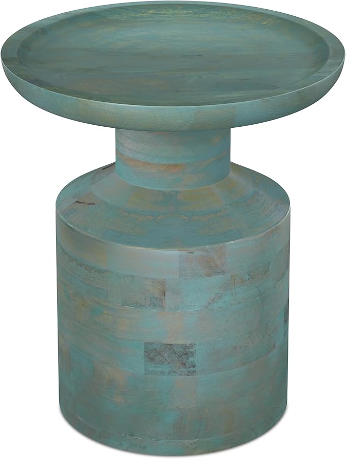 SIMPLIHOME Haynes 16-inch Wide Solid Mango End Table in Teal Wash, Handcrafted Boho-Style Accent Table for Living, Bedroom, or Home Office, Assembled
