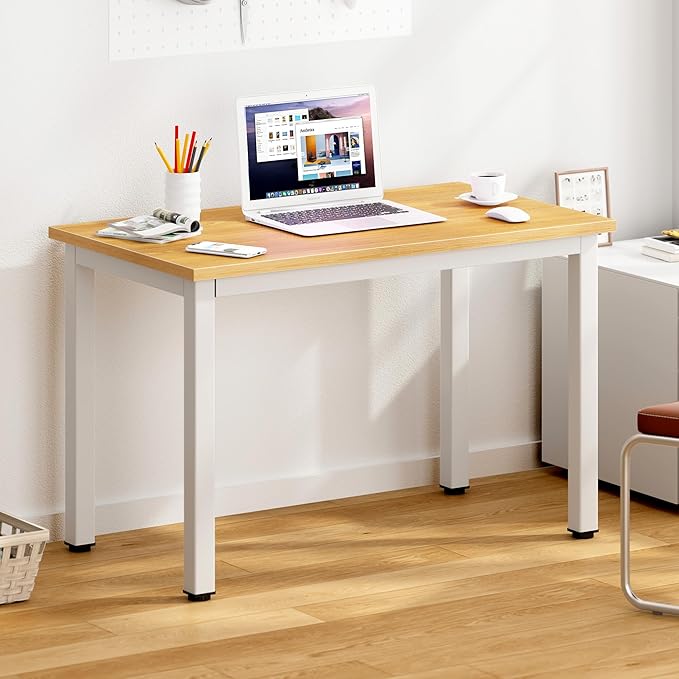 DlandHome 31.5 inches Small Computer Desk for Home Office Activity Table Writing Table for Small Spaces Study Table Student Laptop Desk Teak and White DND-AC3TW-8040,Teak + White