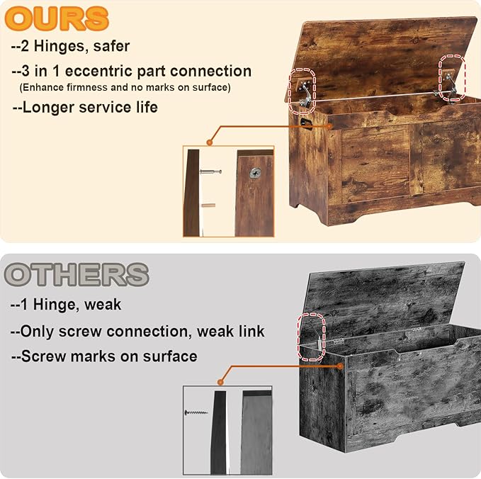 31.5" Storage Chest, Wooden Storage Bench, Lift Top Toy Chest with 2 Safety Hinges, Large Toy Box, Entryway Shoes Bench for Living Room, Bedroom, Rustic Brown