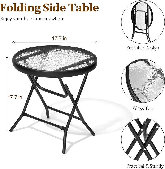 2 Pieces Outdoor Side Table - Small Patio End Table All Weather, Patio Furniture Sets and Outside Furniture for Pool, Balcony, Deck, Porch, Black