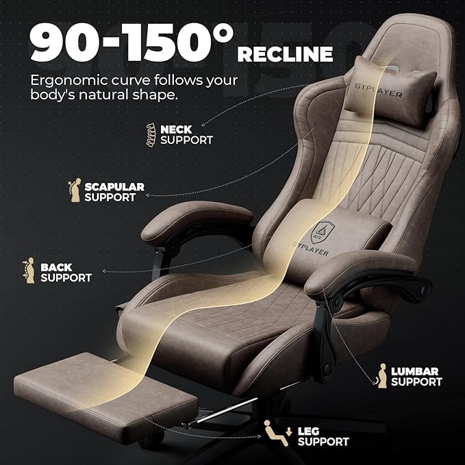GTPLAYER ACE-PRO Music Gaming Chairs – Built-in Speakers, App Support & Bluetooth Control, Footrest & Pocket, Gamer Chair for Adults, Light Brown