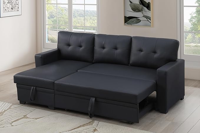 Devion Furniture Garisa 4-in-1 Convertible L Shaped Couch with Pull Out Bed and Storage, Sectional Sleeper Sofa with Reversible Chaise for Living Room, Apartment, Bedroom, Office