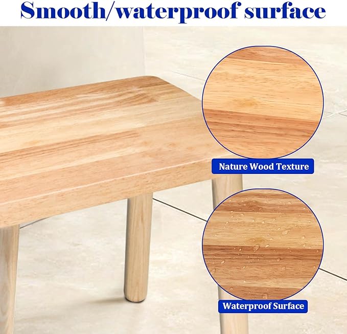 Solid Wood Step Stool,13.4inch Square Wooden Foot Stool,Portable Short Stool Easy to Assemble and Sturdy(Natural, Large)