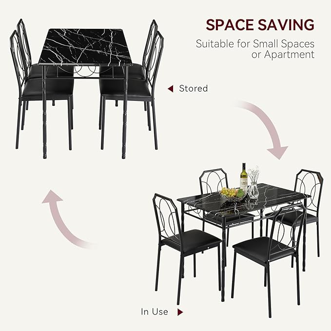 VECELO 5 Piece Dining Table Set for 4, Dinette with Chairs for Kitchen, Breakfast Nook, Small Space,Easy Assembly