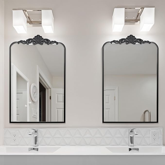 Ruomeng Traditional Wall Mirror, Black Bathroom Mirror Baroque Inspired Wall Décor, Accent Mirror for Vanity Entryway and Living Room, 19” x 30.5”