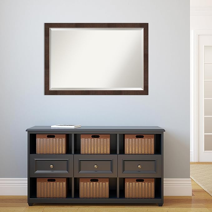 Amanti Art Brown Wall Mirror 27x39 Wildwood Brown Narrow Rectangle Bathroom Mirror for Wall Decor Living Room, Large Rustic Farmhouse Frame, Hangs Horizonally and Vertically, Bathroom Decor, Beveled