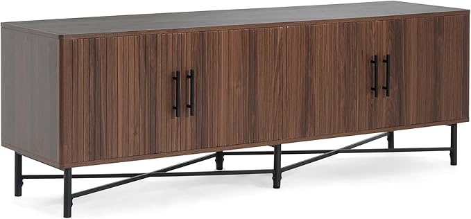 Christopher Knight Home Saral Modern 66 Inch TV Stand for TV up to 70 inch, TV Entertainment Center with Storage Adjustable Shelf, Wooden TV Console Table with Storage for Living Room, Chestnut Brown