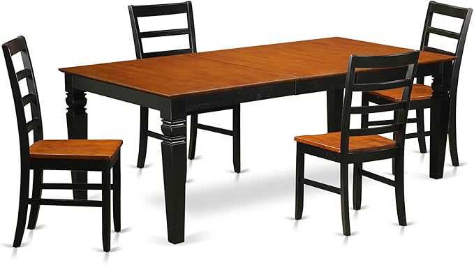 East West Furniture LGPF5-BCH-W 5 Piece Modern Dining Table Set Includes a Rectangle Wooden Table with Butterfly Leaf and 4 Kitchen Dining Chairs, 42x84 Inch, Black & Cherry