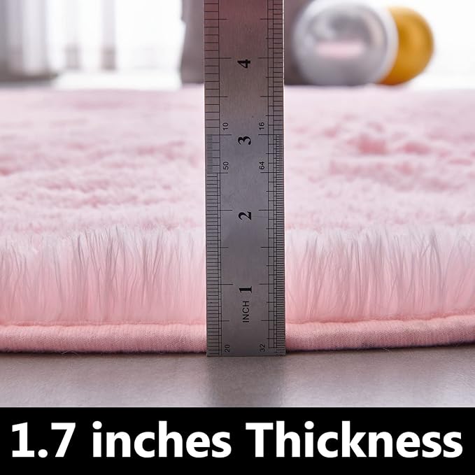 FJZFING Pink Round Rug Ultra-Soft Plush Modern 7x7 Circle Area Rug for Kid's Bedroom, Fluffy Shag Circular Rug for Nursery Room, Non-Slip Home Decor Cute Pink Carpet for Teen's Room