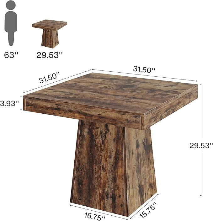 Tribesigns Square Dining Table for 4, 31.5-Inch Small Kitchen Table with Sturdy Pedestal Base, Farmhouse Dinner Table for Dining Room, Living Room, Kitchen (Vintage Brown)