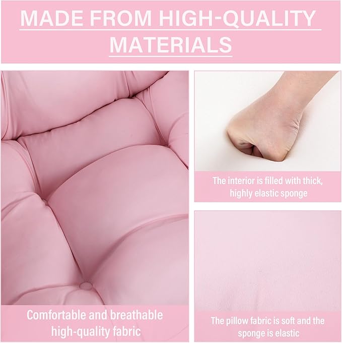 Lazy Chair with Ottoman, Comfy Reading Lounge Chair with Footstool & Throw Pillow Modern with Armrests & Side Pocket for Living Room, Bedroom, Dorm Room, Pink