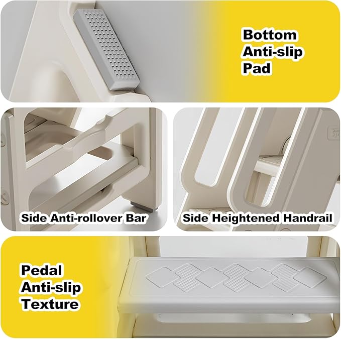 Kids Step Stool for Bathroom, Non-Slip Toddler Step Stool Kitchen Helper, 150lbs Load Bearing Foldable Toddler Tower for Kitchen Counter, Kids Stool for Bathroom Sink