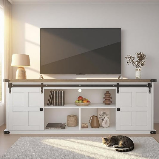 GAOMON 70" Farmhouse TV Stand for 80/75/70 Inch TVs,Entertainment Center Storage Cabinets w/Power Outlets and Sliding Barn Door,Rustic TV Stands for Living Room,Media Console Cabinet