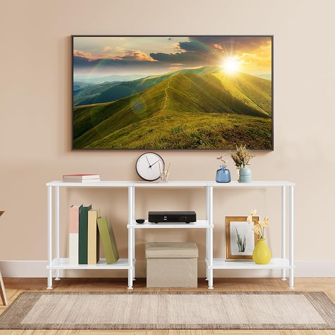 OYEAL White TV Stand for Bedroom Modern Entertainment Center Table with Storage Shelves for 50 Inch TV, 3 Tier Media Console Table for Small Spaces