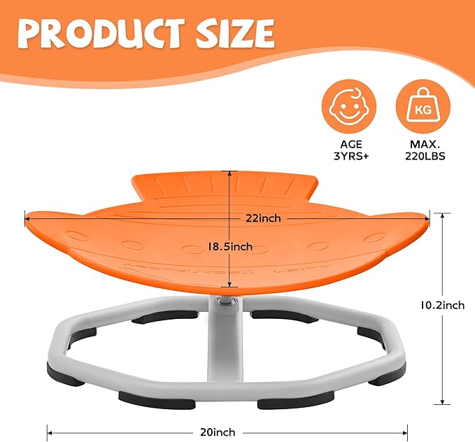 Spinning Chair for Autistic Kids, Non-Slip Sensory Spinning Chair, Sit and Spin Autism Toys Training Body Coordination (Orange)