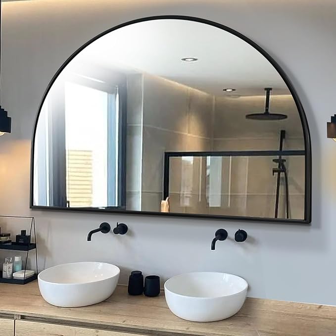 WAMIRRO Big Black Arched Mirror,48"X36"Large Farmhouse Bathroom Mantel Oversized Black Horizontal Wide Mirrors for Entryway/Living Room/Fireplace