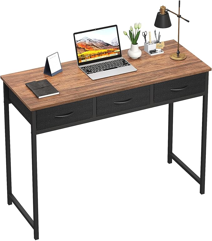 WOHOMO Computer Desk with Drawers, 39.3 Inch Bedroom Desk with Storage, Home Office Desk for Room Spaces, Modern Work Writing Study Tables, Rustic