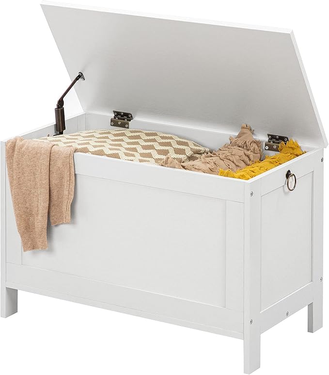 HOOBRO Toy Box, Retro Wooden Look Storage Chest with Safety Hinge, Entryway Storage Bench Supports 220 lb, 29.9 x 15.7 x 18.9 Inches Toy Chest Organizer, Easy Assembly (White) WT75CW01G1