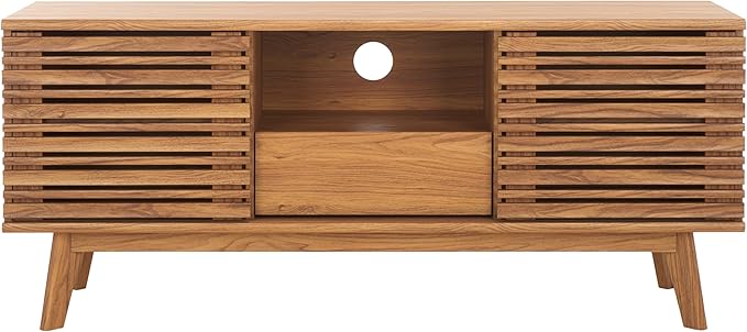 SAFAVIEH ESMA TV Stand for up to 60" Flatscreen – Oak Brown, Low Sideboard with 2 Sliding Doors, 1 Open Shelf, 1 Drawer, Entertainment Media Console (MED9638D)