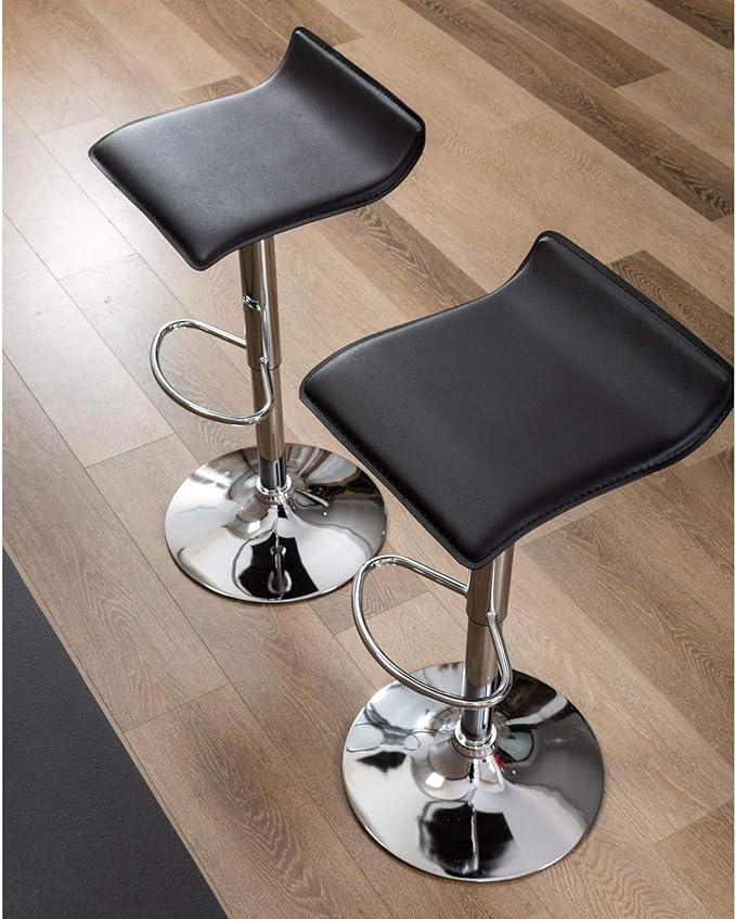 NOBPEINT Contemporary Chrome Air Lift Adjustable Swivel Bar Stool, Set of 2, Black