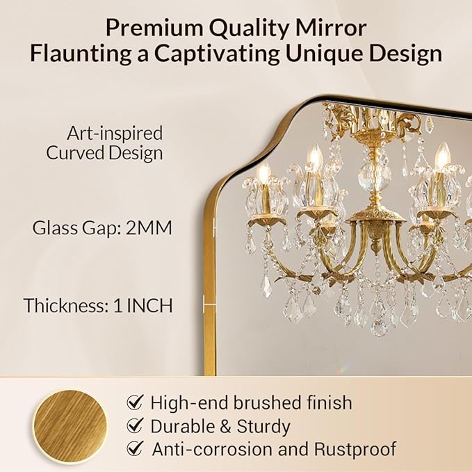 30"x40" Gold Scalloped Mirror, Large Gold Irregular Bathroom Vanity Mirror, Anti-Rust Asymmetrical Mirrors for Wall, Wall Mounted Vertical or Horizontal, Weigh 30.5Lb