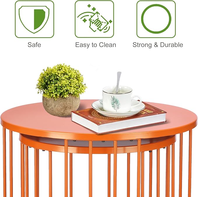 SUNNYPARK Outdoor Side Table Set of 2, Metal Circle Accent End Tables for Balcony Backyard Garden Indoor Living Room, Durable Black Nesting Coffee Tables, 20”+16” Dia