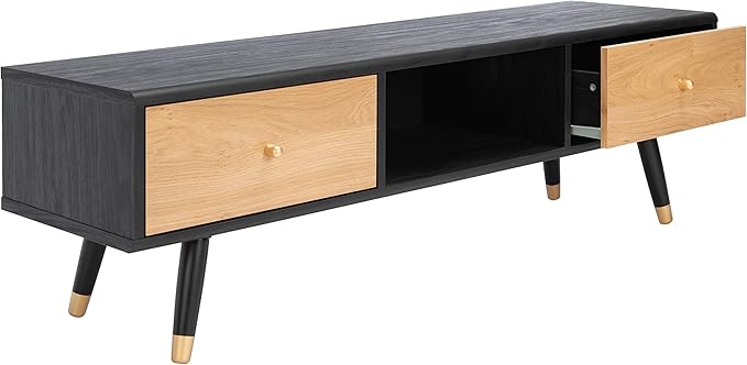 SAFAVIEH Beatrix TV Stand for up to 60" Flatscreen – Black & Oak, 2 Doors with Interior Storage, 1 Open Shelf, Entertainment Media Console (MED9607A)