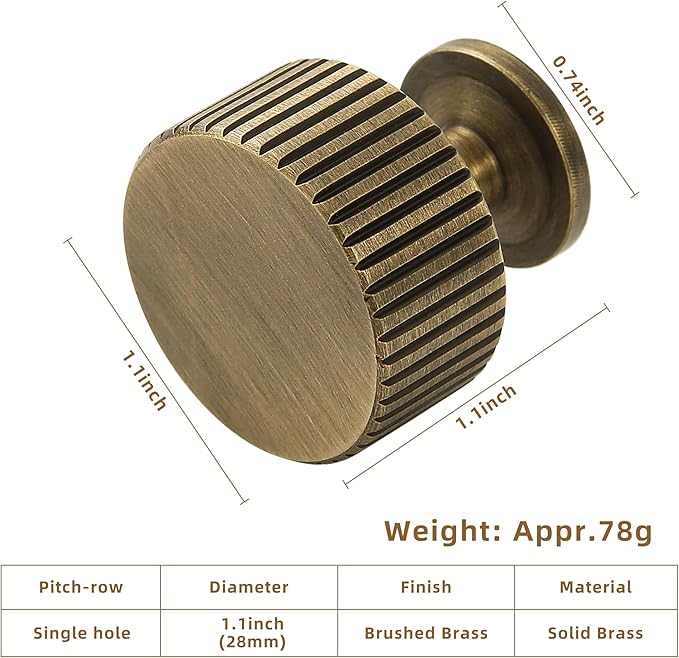 Antique Brass Cabinet Knob - Brush Gold Dresser Drawer Knob 2 Pack, Brass Handles for Bathroom Bedroom Closet Wardrobe,Furniture Hardware pulls