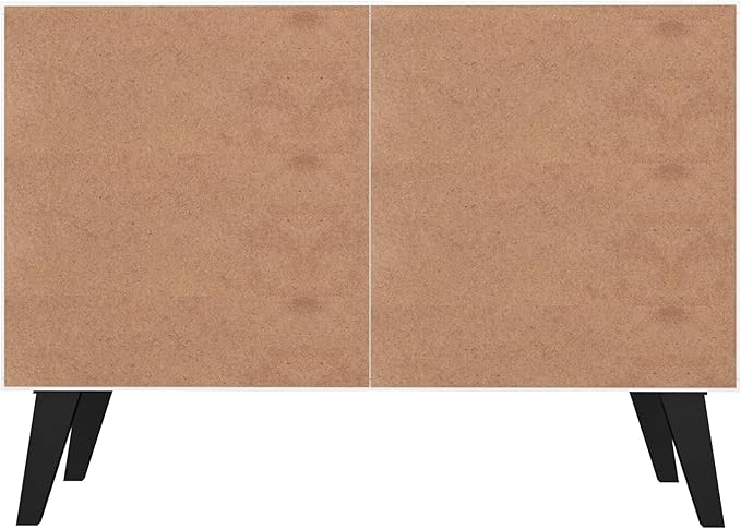 Manhattan Comfort Amsterdam Double Door Side Table with 3 Shelves, 35.43" Wide Storage Cabinet or TV Stand, Mid Century Modern Accent Furniture, Red/Blue