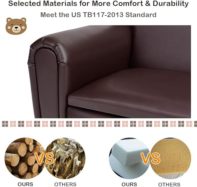 Costzon Kids Couch, 2 in 1 Double Seat Children's Sofa w/Under Seat Storage, PU Leather Surface, Toddler Armrest Chair, Kids Room, Soft Sofa with Storage for Preschool Baby Boys Girls Gifts